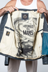 24H Le Mans Karl ocean blue navy leather jacket for men